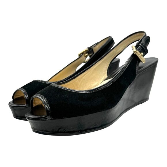 Michael Kors Platform Sandals Womens 10 Black Leather Open Toe Chic Elevated EUC - Picture 6 of 16